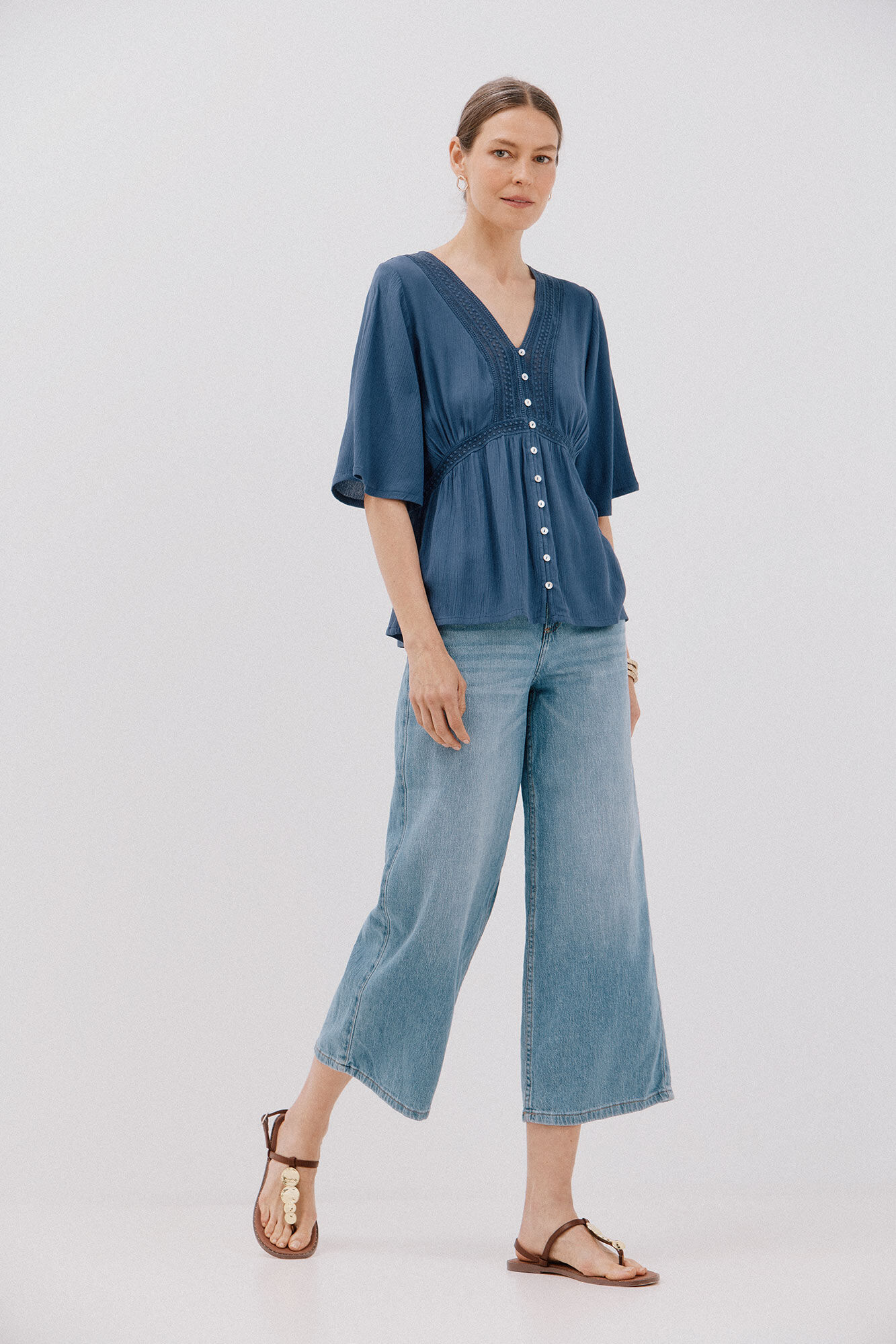 Cortefiel lace blouse with ruffles Nude