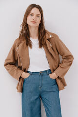 Cortefiel Faux suede biker jacket Beige