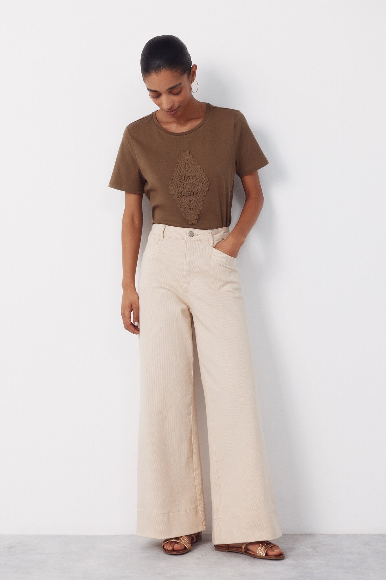 Cortefiel Sand striped trousers