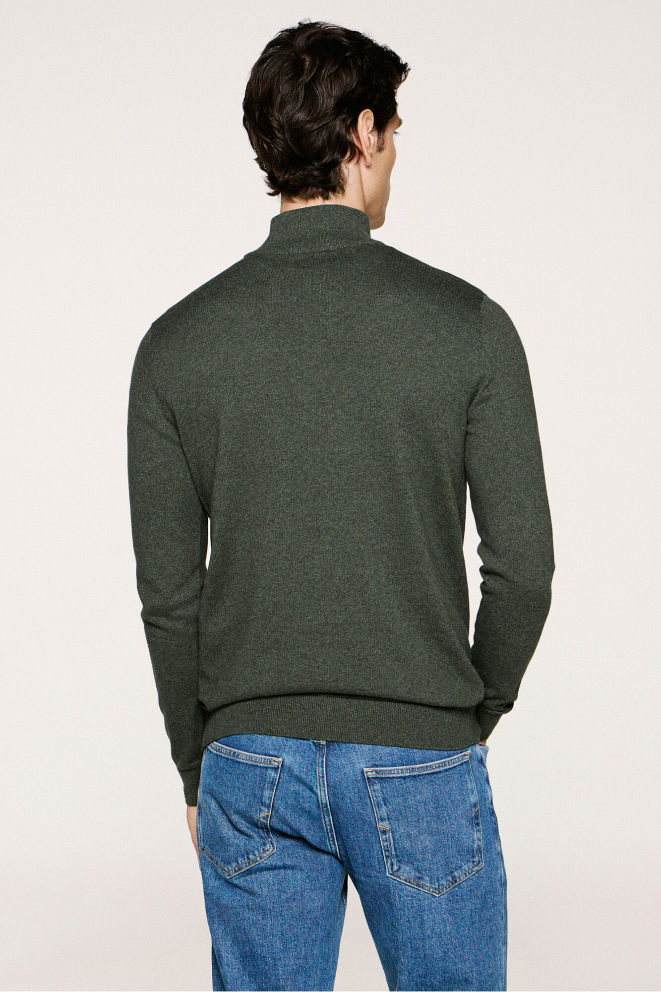 Selected Malha 100% camisola com meia fecho-&eacute;clair . Verde