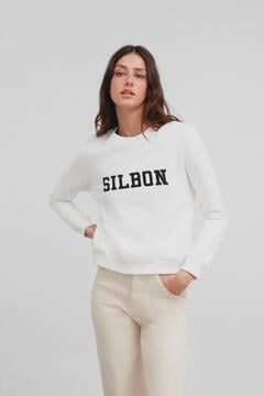Cortefiel Women's Silbon lettering sweatshirt  White