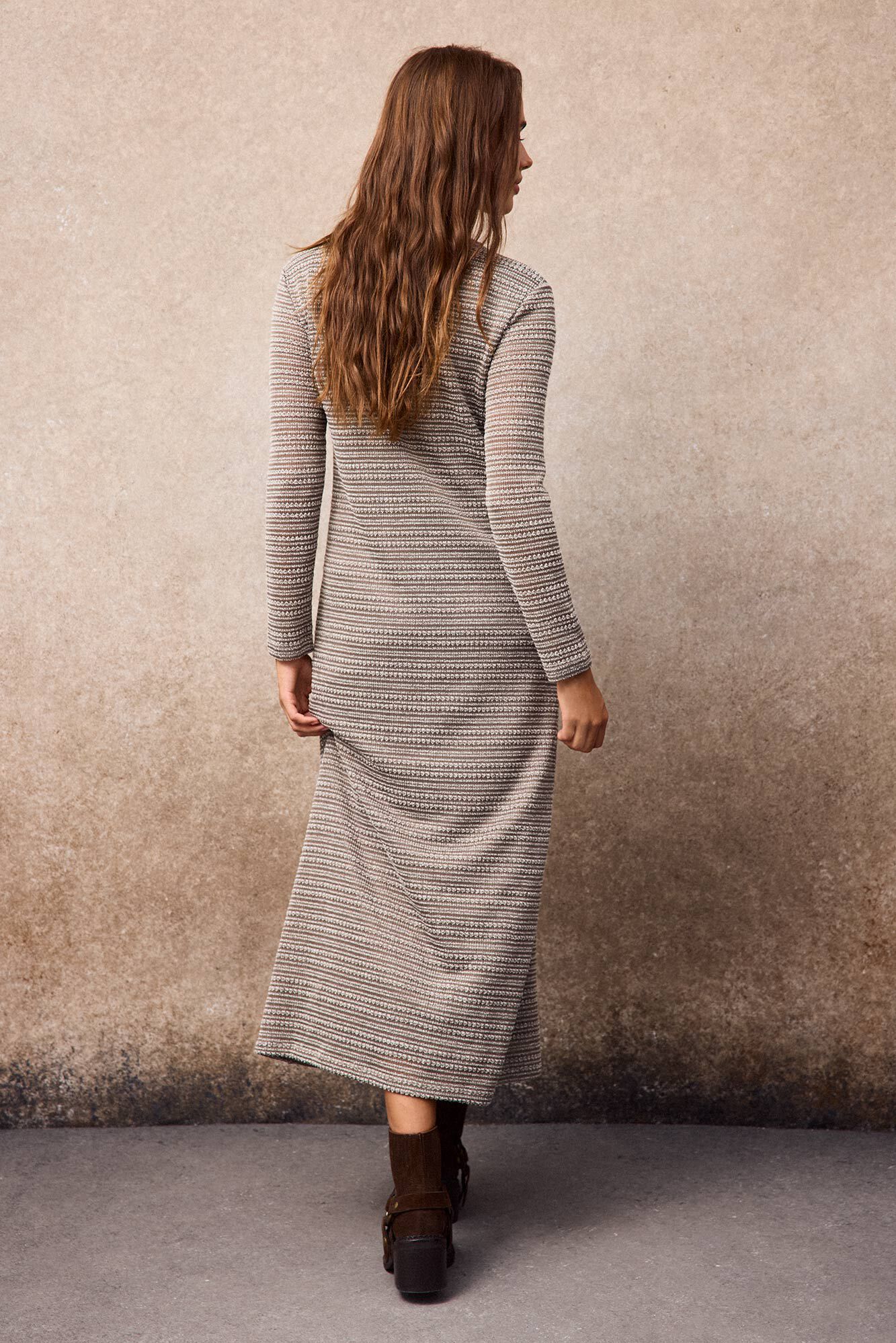 Slowlove Striped structure dress Brown