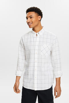 Cortefiel Regular fit checked shirt with linen Printed white