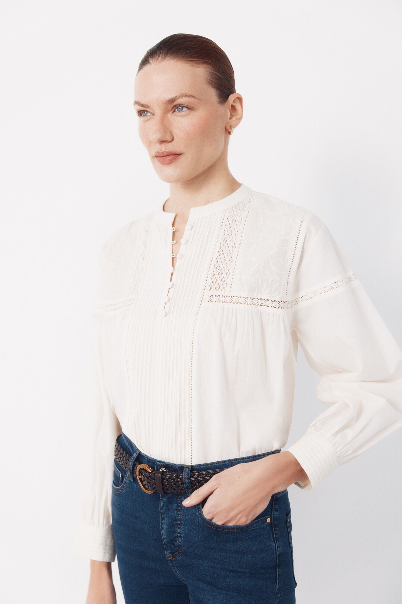 Cortefiel Embroidered blouse Ivory