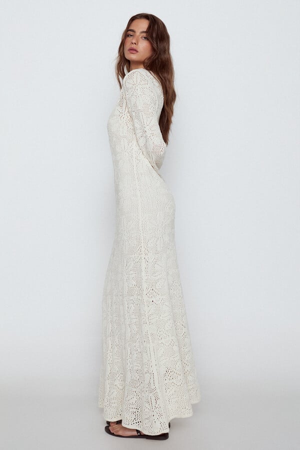 Cortefiel Long open-knit dress Ivory
