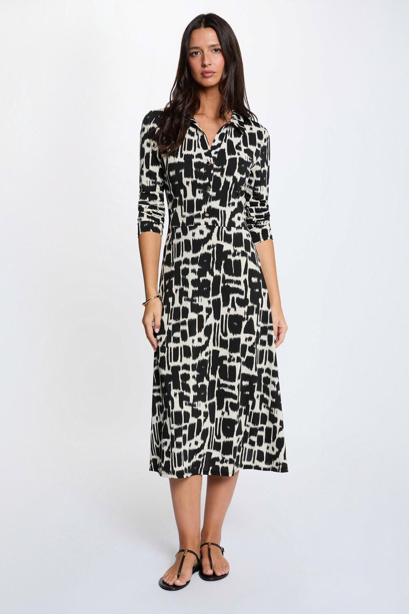 Morgan Vestido midi com gola de aba Multicolorido