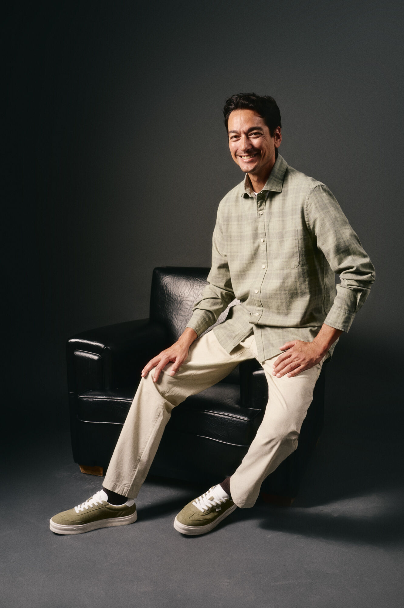 OOTO Camisa xadrez tingida Verde