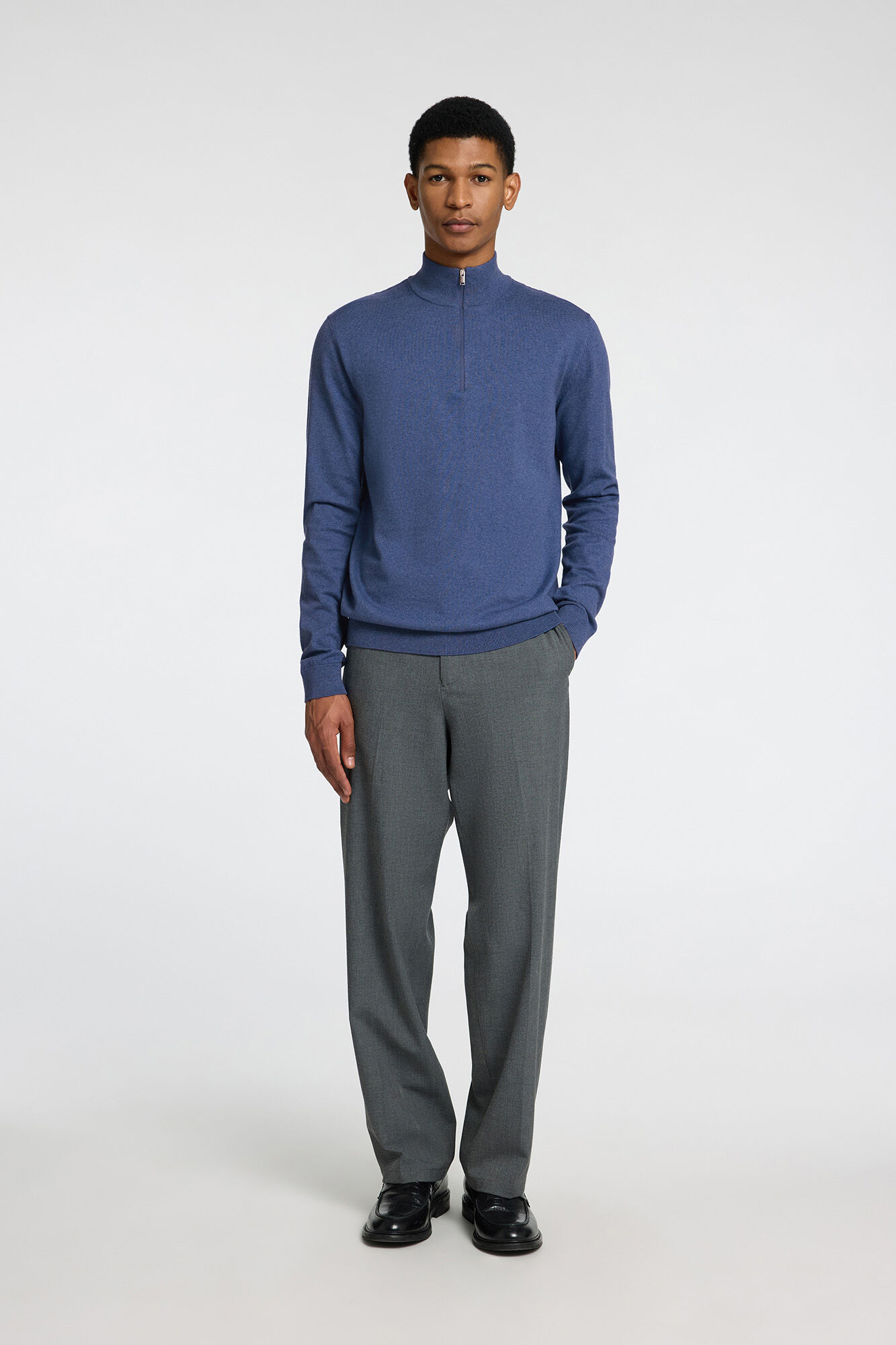 Selected Knitted pullover with half zip 100% cotton Navy