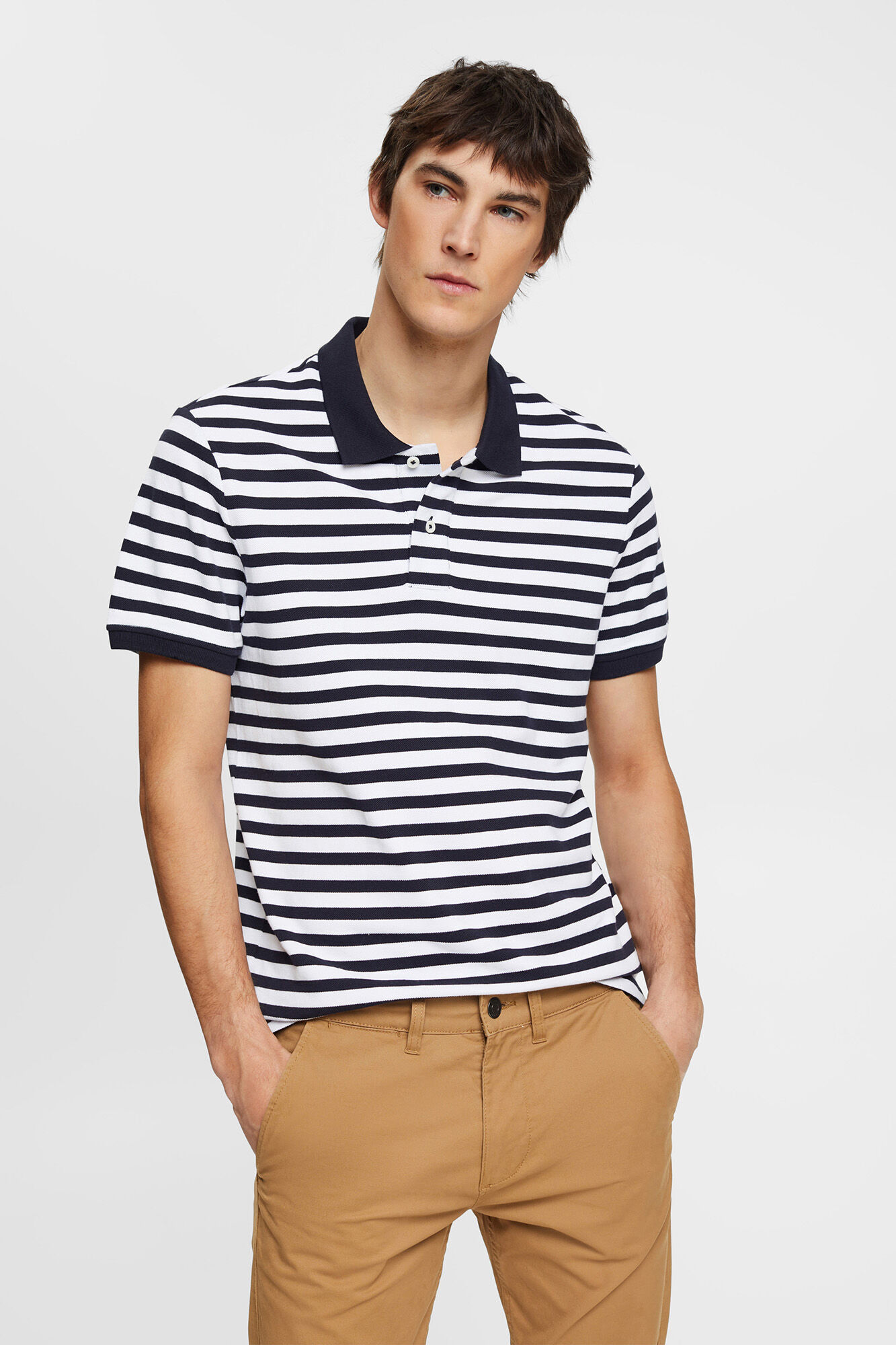 Esprit Essential striped cotton piqu&eacute; polo shirt Printed blue