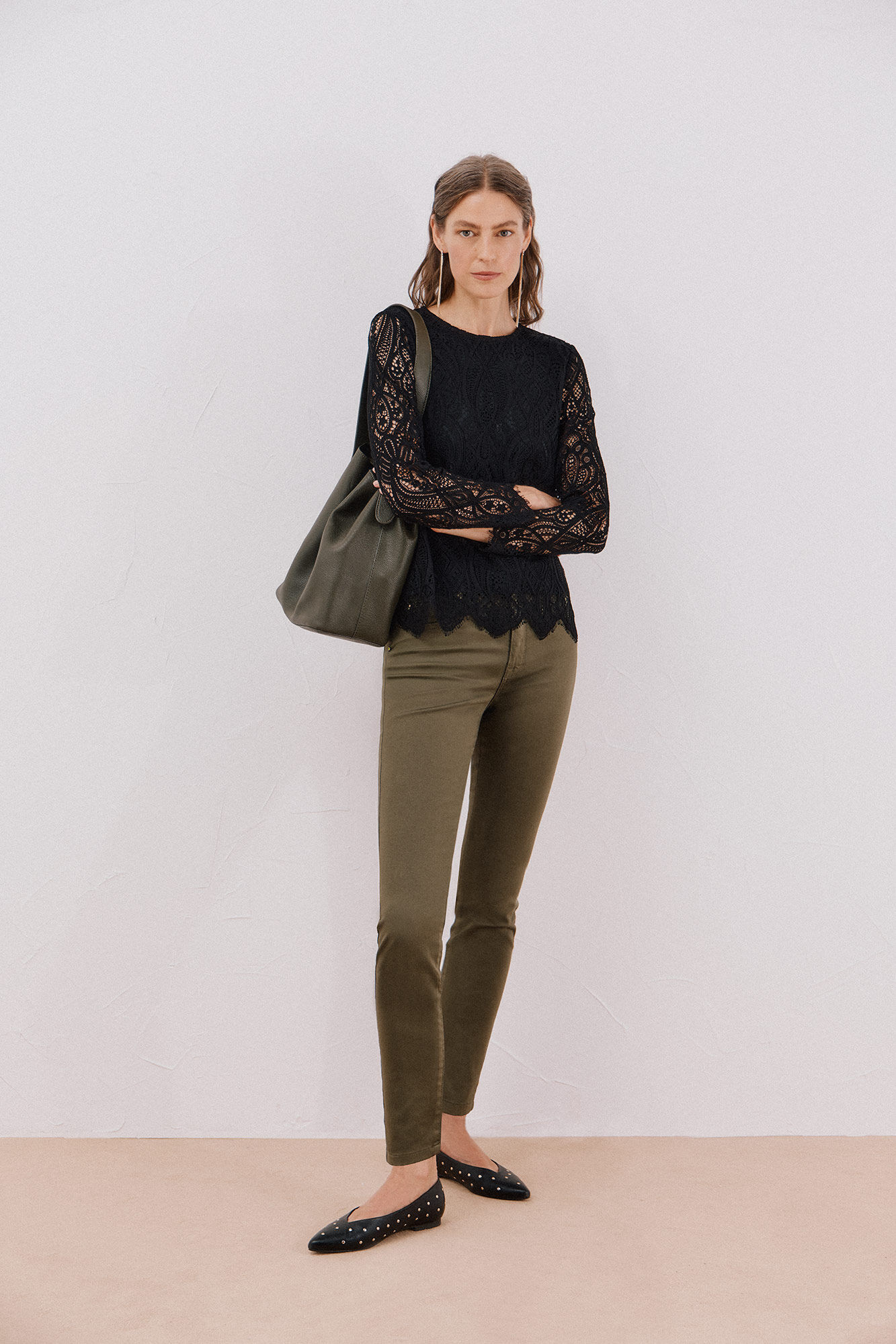 Cortefiel Top guipur manga larga