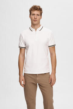 Cortefiel Short-sleeved polo shirt with zip fastening made with recycled cotton White