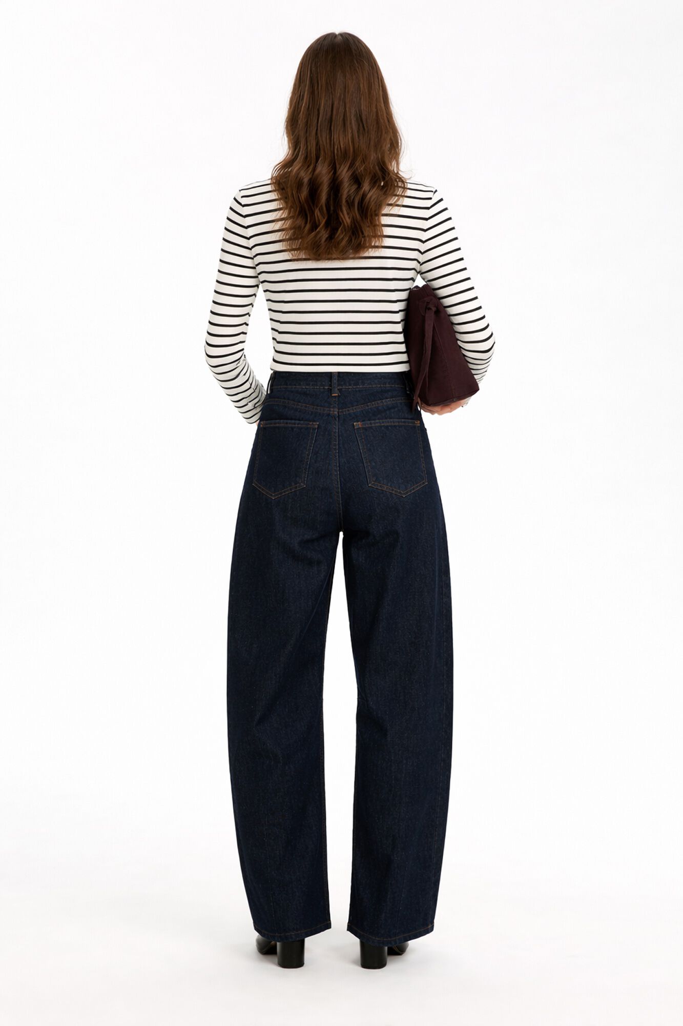 Selected Camisola &agrave;s riscas em 100% l&atilde; merino Preto