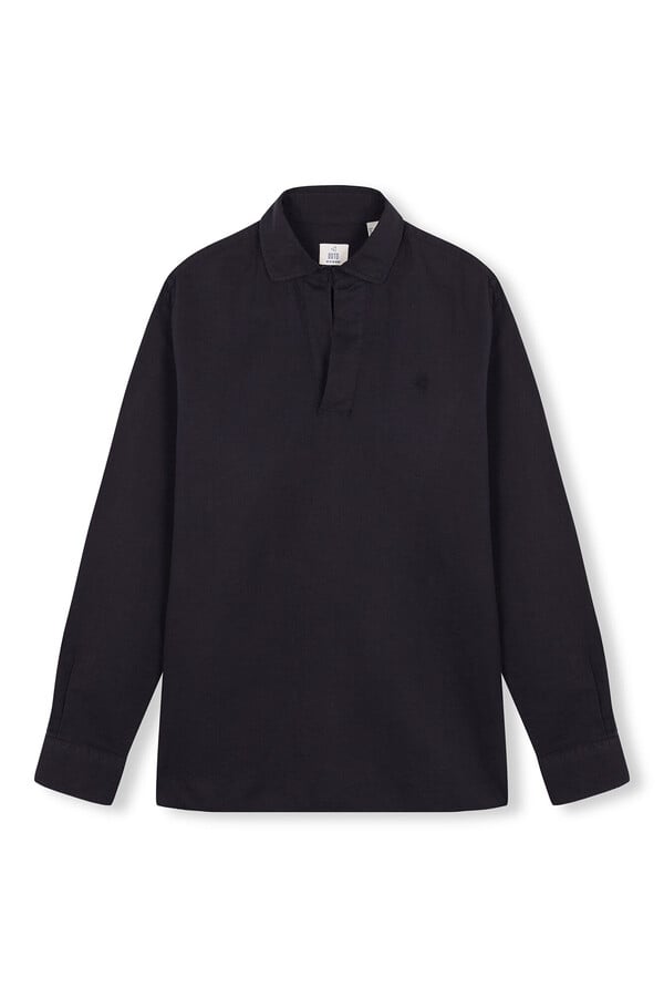 Cortefiel Long-sleeved linen/cotton polo shirt Black