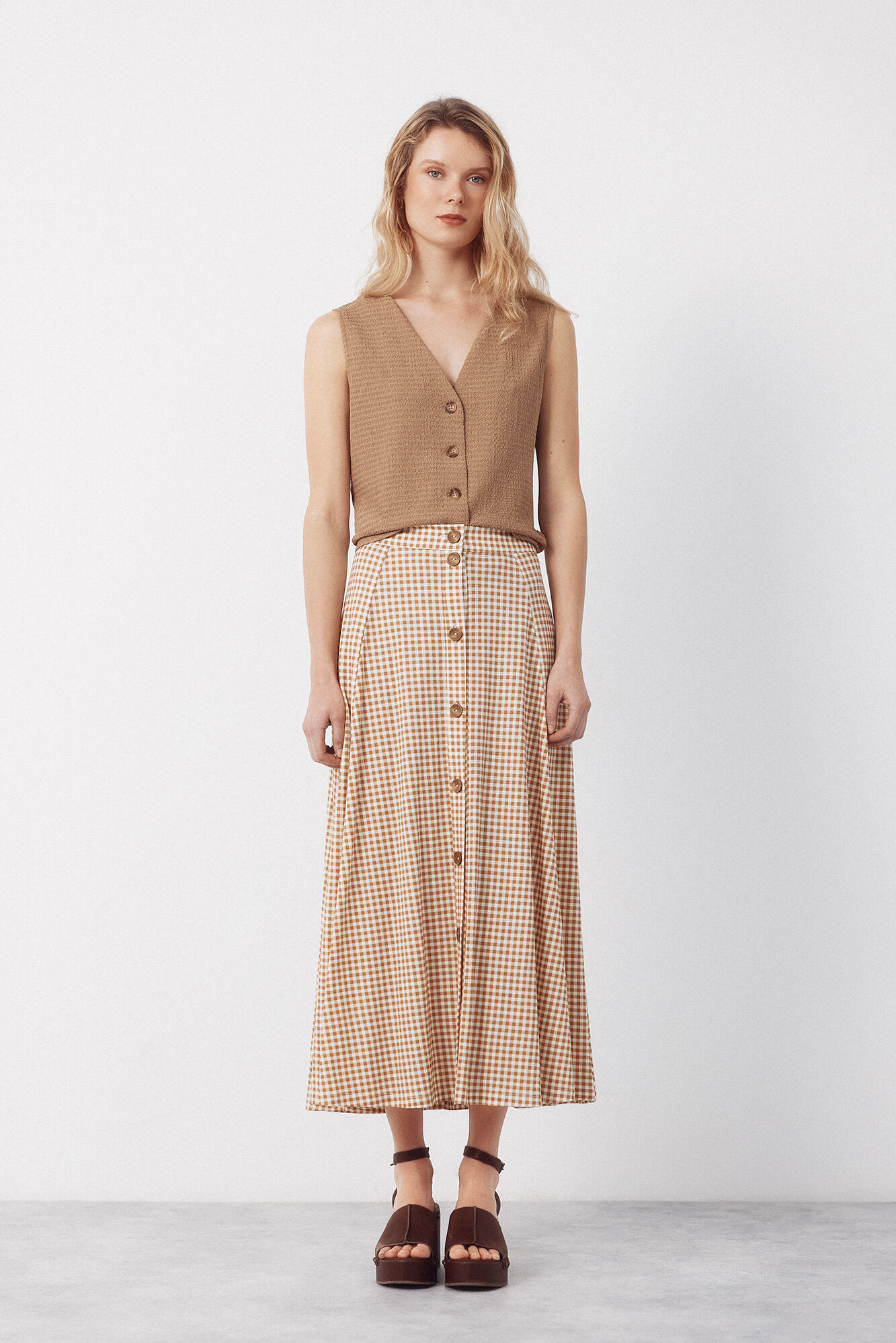 Cortefiel Falda capa midi Estampado amarillo