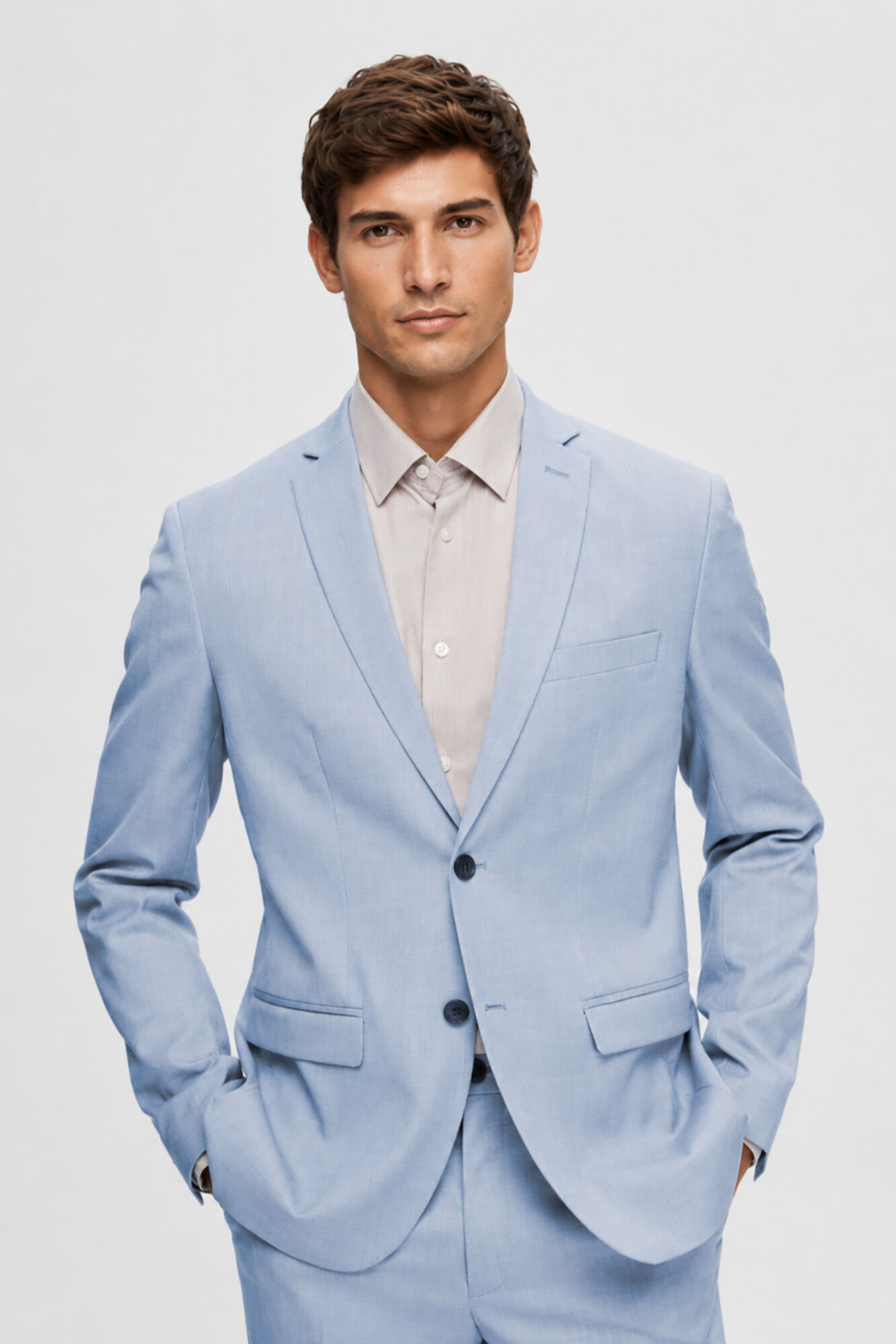 Selected Slim fit suit jacket made from recycled materials. Blue
