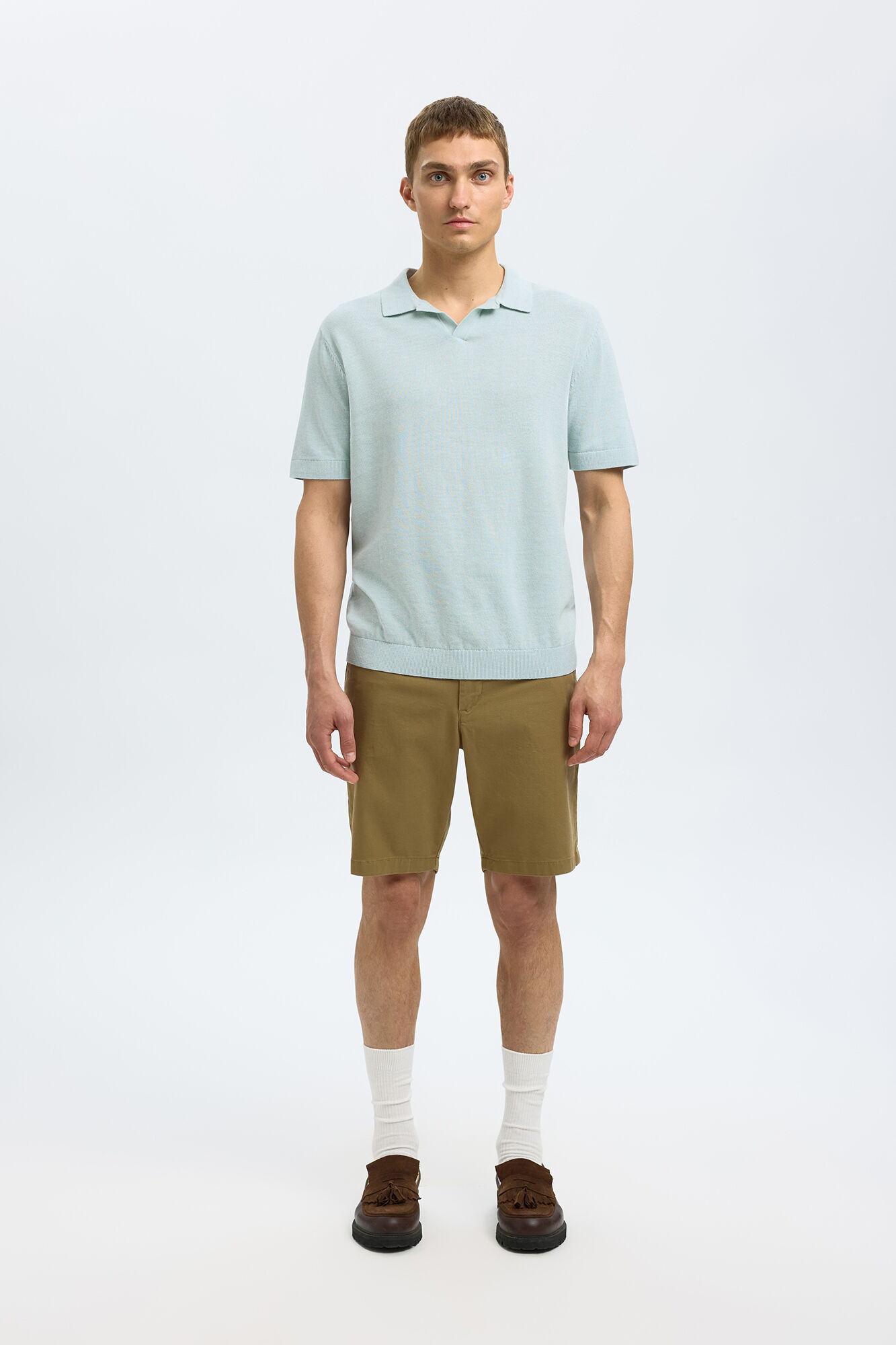 Selected Camisa polo de linho de manga manga curta Azul