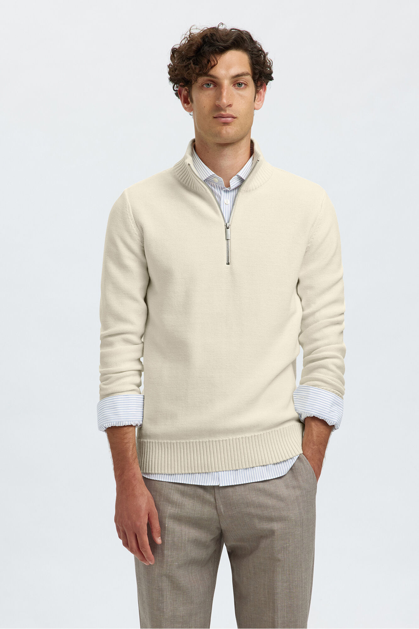 Selected Camisola estruturada 100% algod&atilde;o org&acirc;nico com meia fecho-&eacute;clair . Tostado