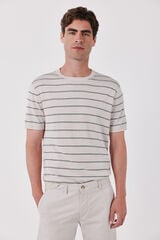Cortefiel Striped cotton short sleeve jersey-knit T-shirt Ivory