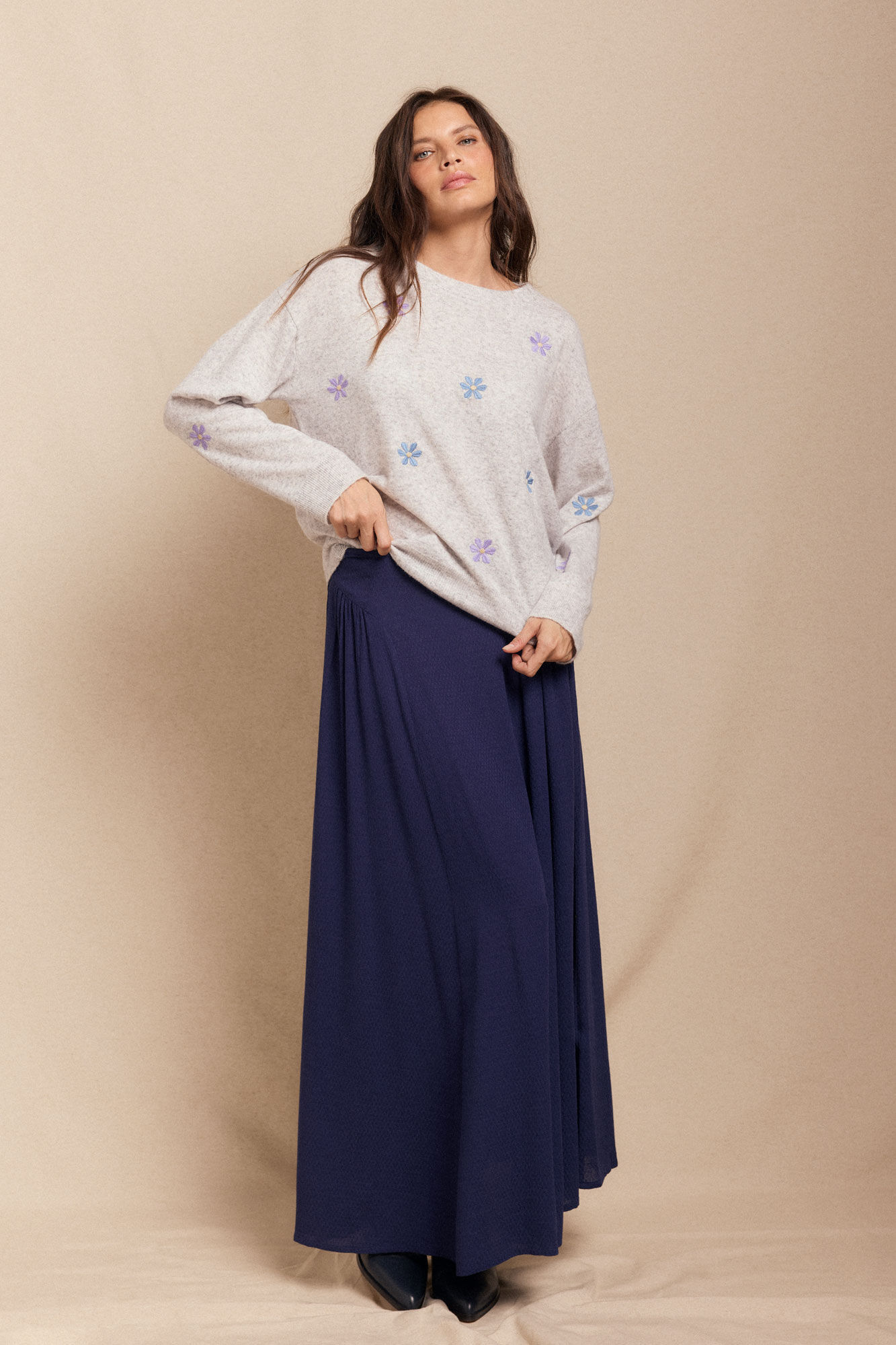 Slowlove Jersey bordado Cinzento