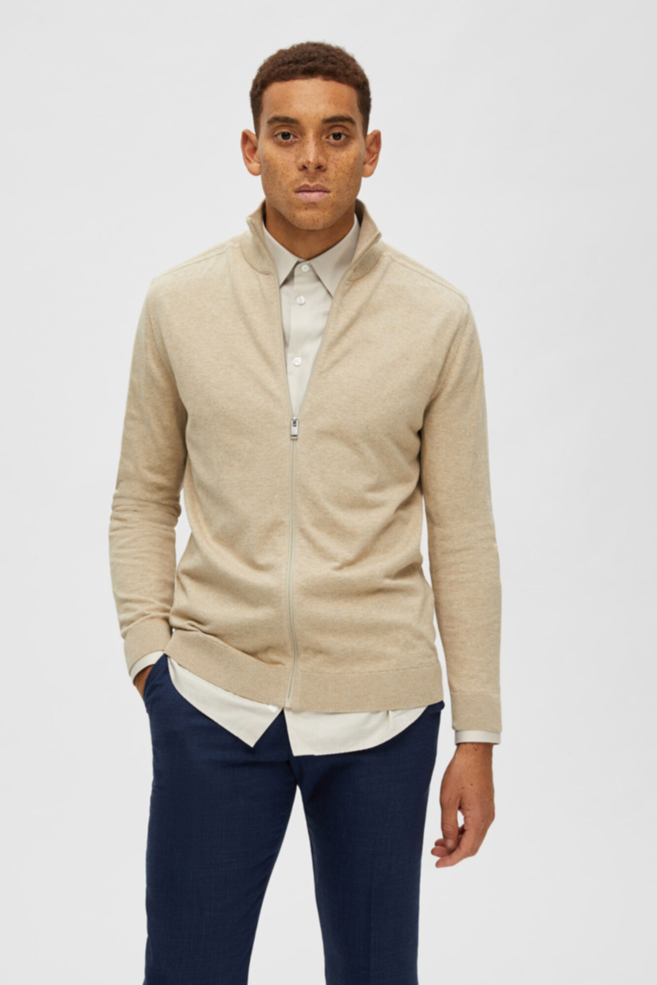 Selected C&aacute;rdigan de cremallera 100% algod&oacute;n Verde