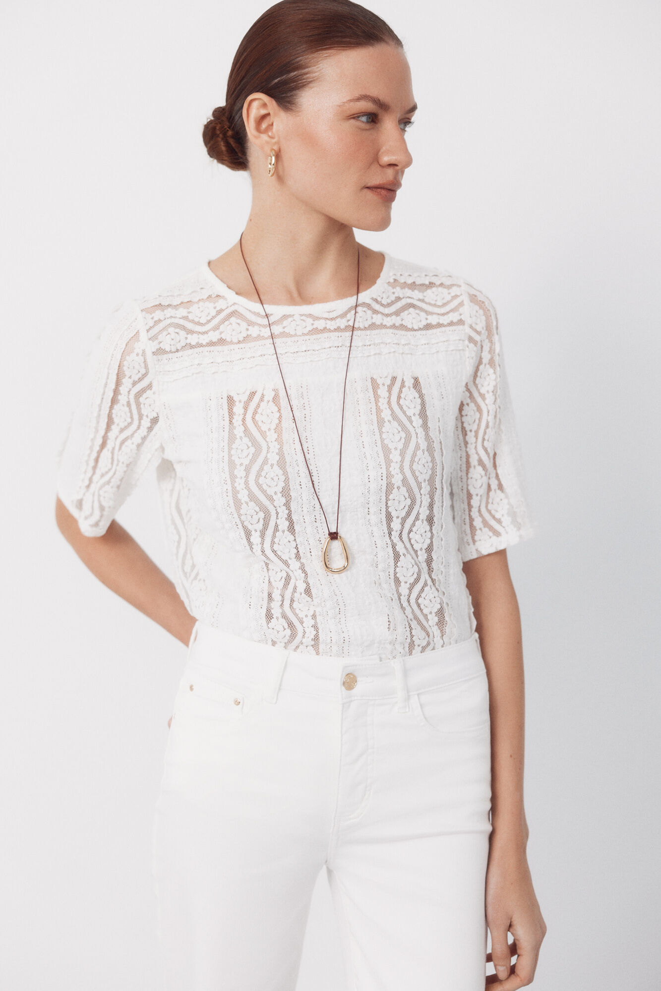 Cortefiel Top renda Branco