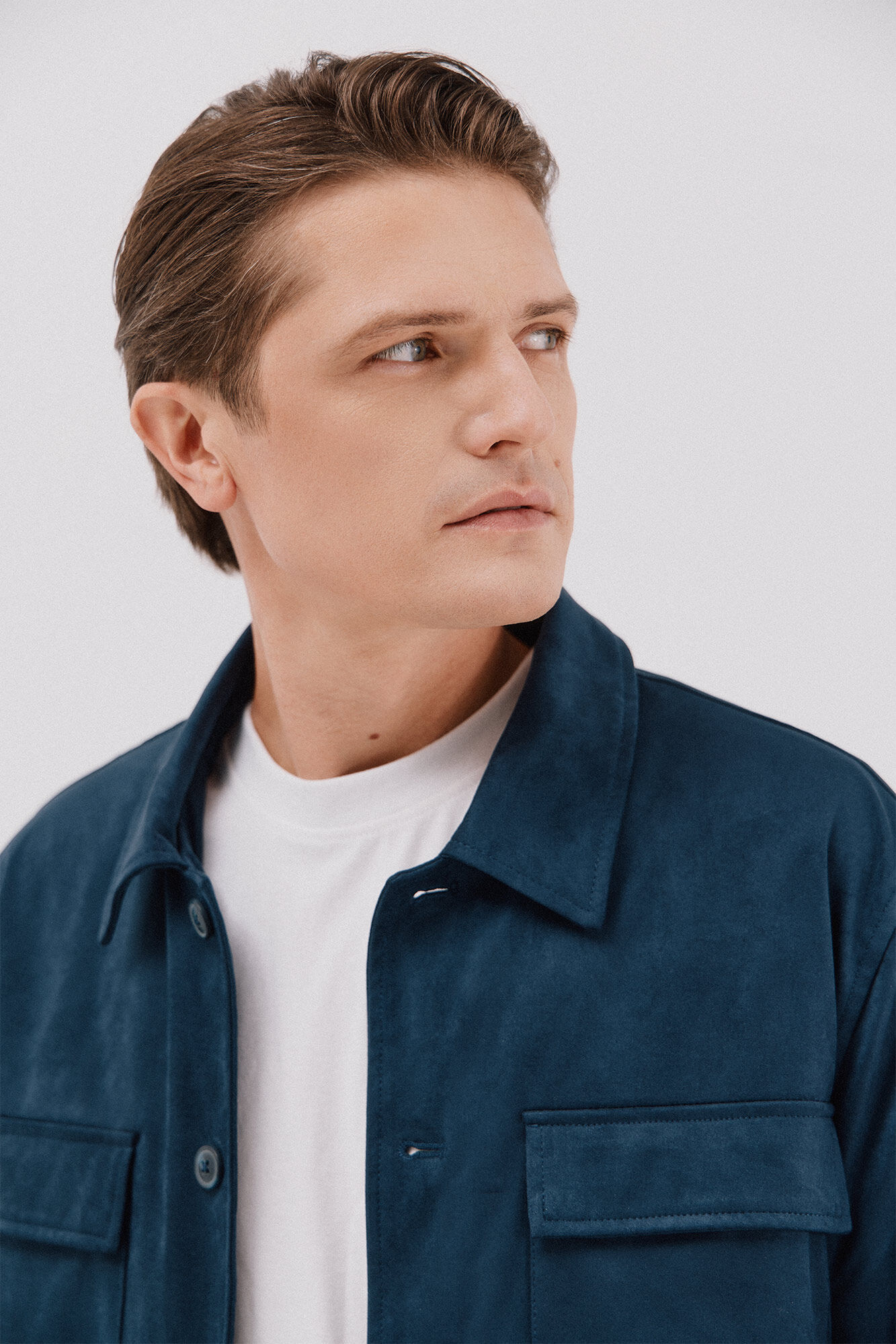 Cortefiel Faux leather overshirt Blue