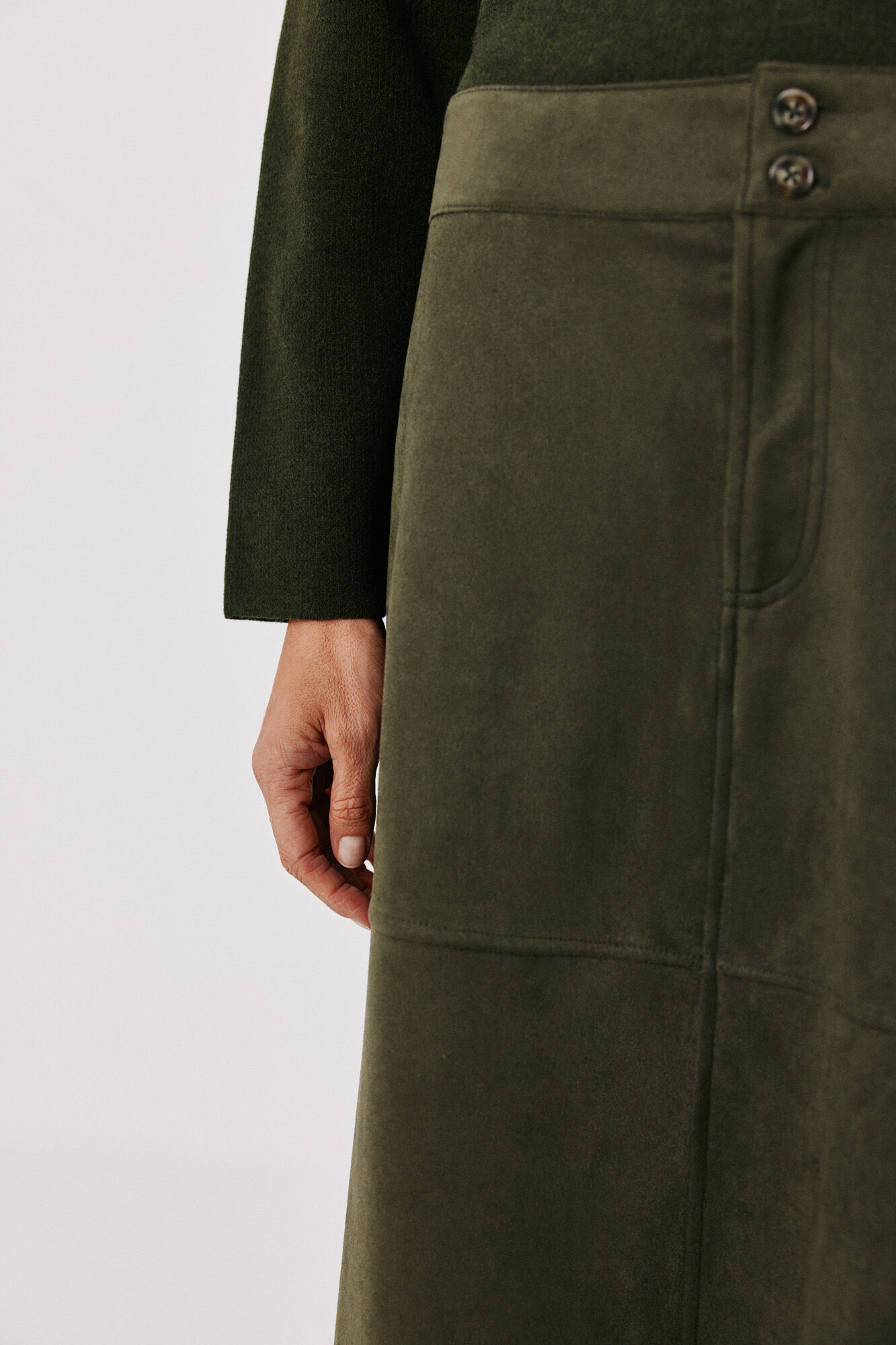 Cortefiel Faux suede long skirt Kaki