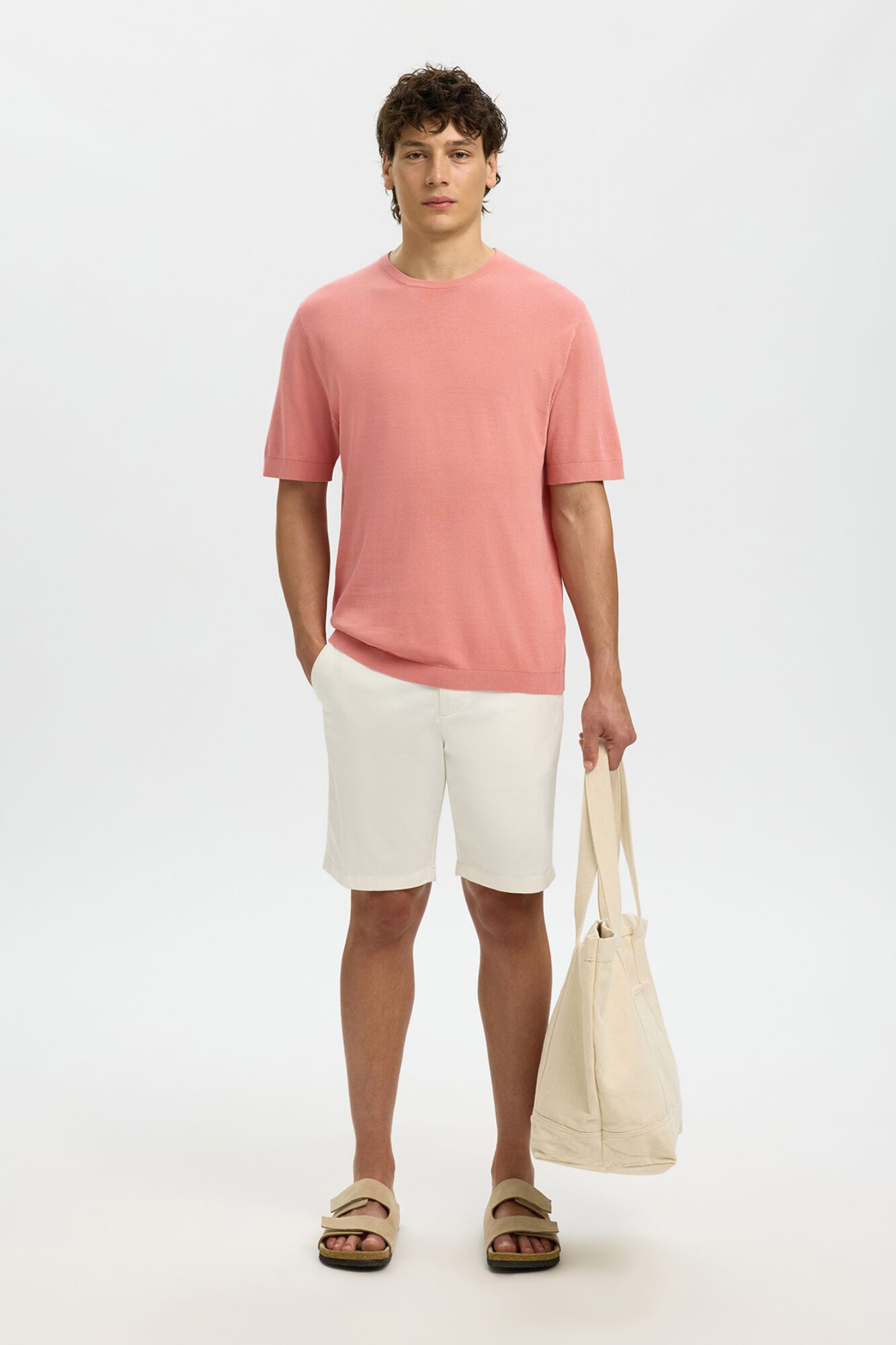 Selected T-shirt de manga curta de homem em malha lisa