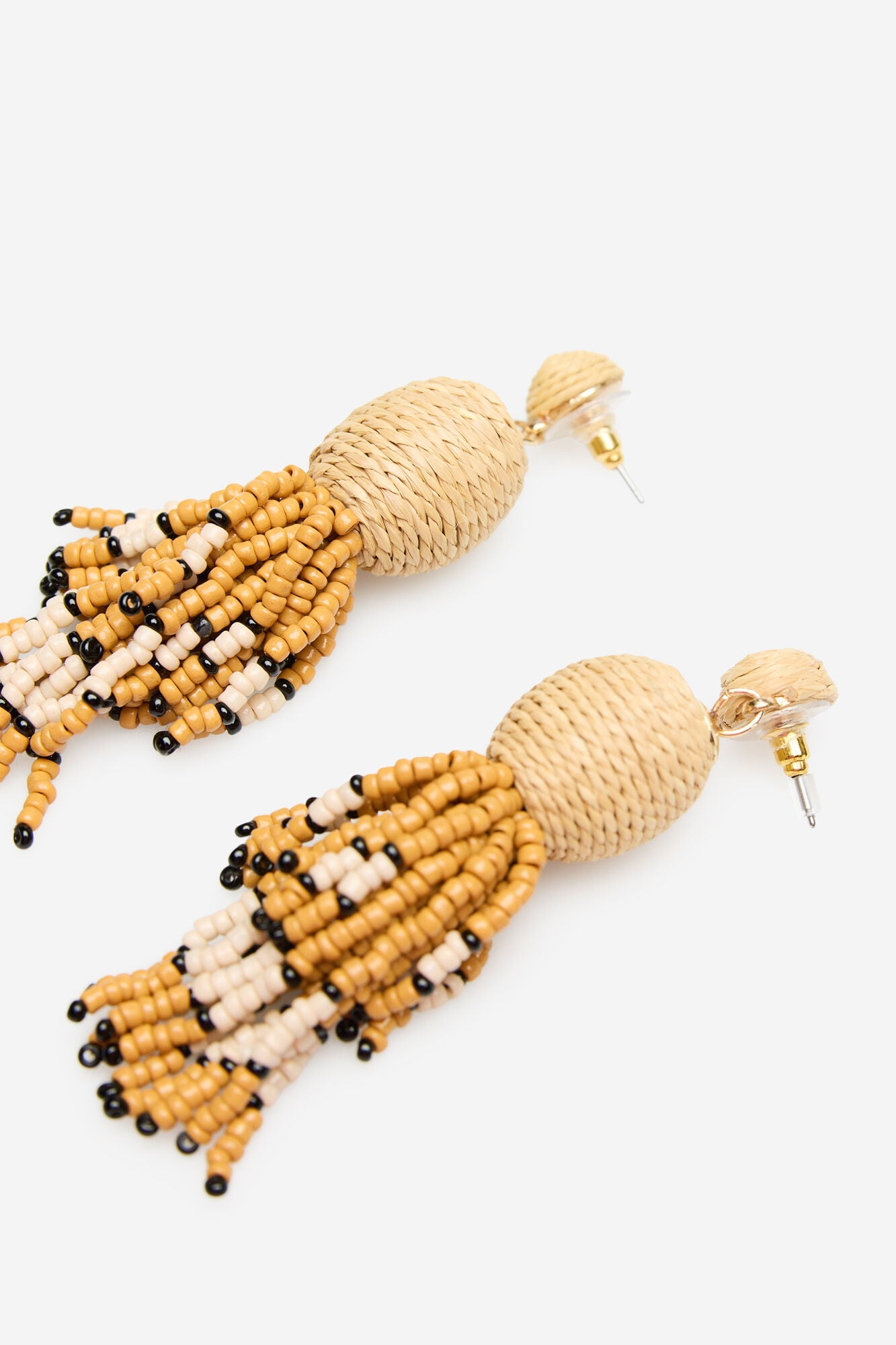 Cortefiel Pendientes rafia y borlas Amarillo