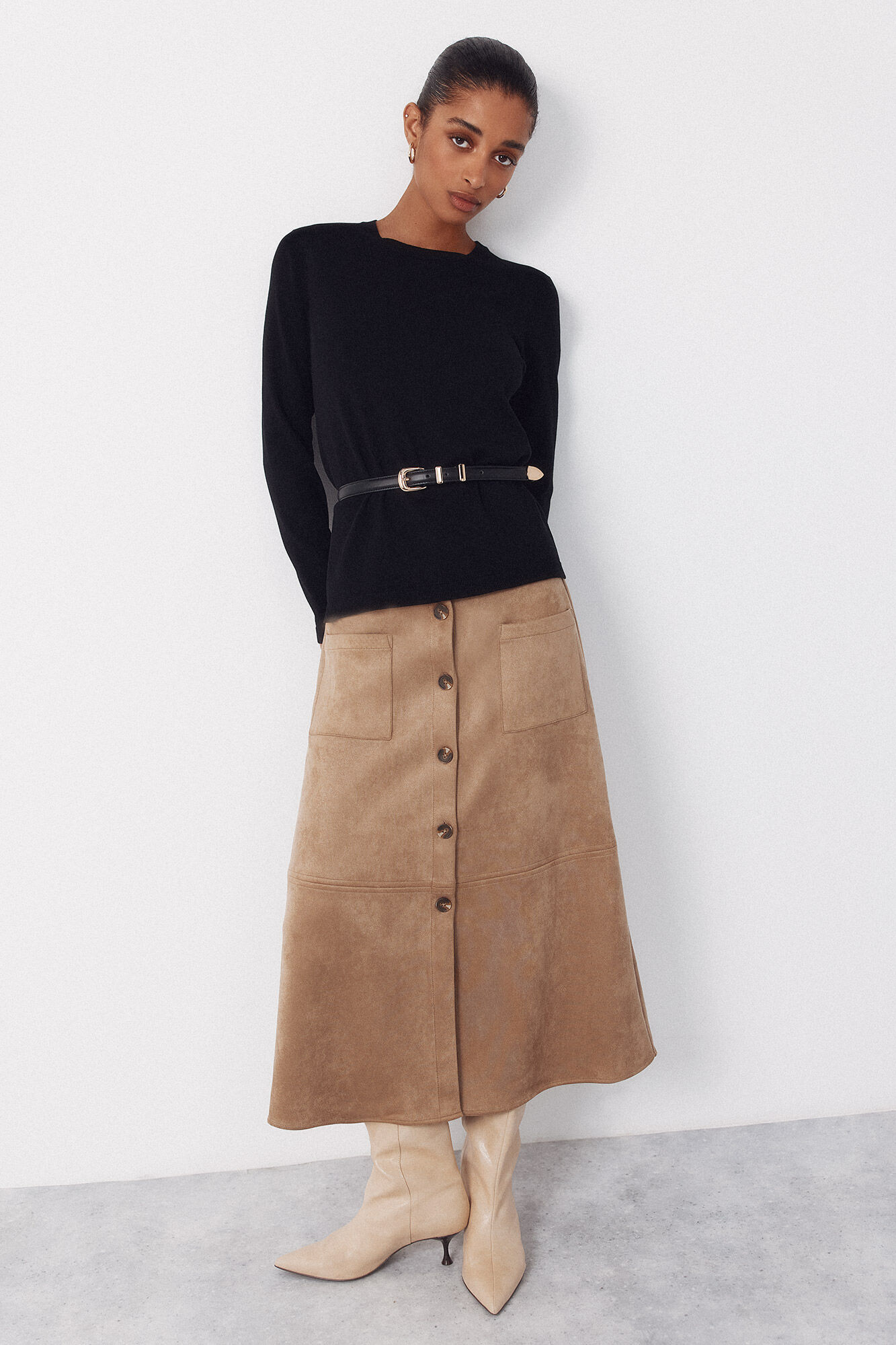 Cortefiel Flared suede skirt