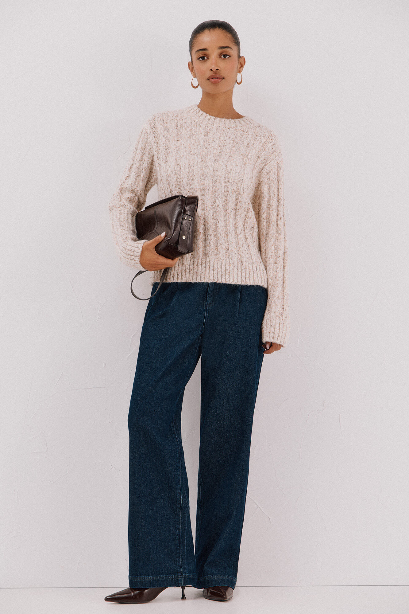 Cortefiel Su&eacute;ter de malha torcida Ecru