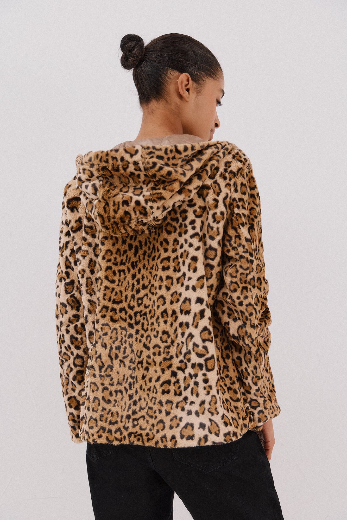 Cortefiel Short reversible faux fur jacket Beige