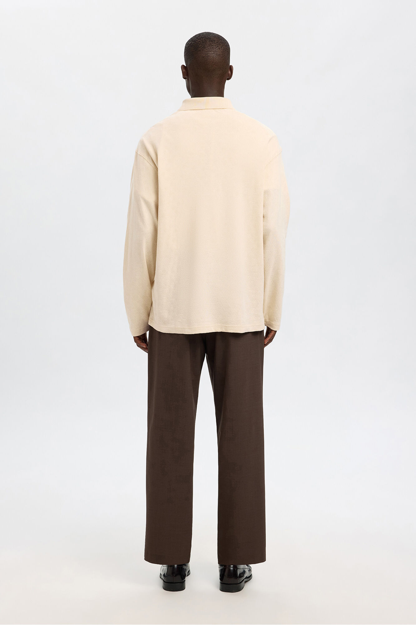 Selected Polo jacquard de manga manga 100% algod&atilde;o org&acirc;nico Tostado