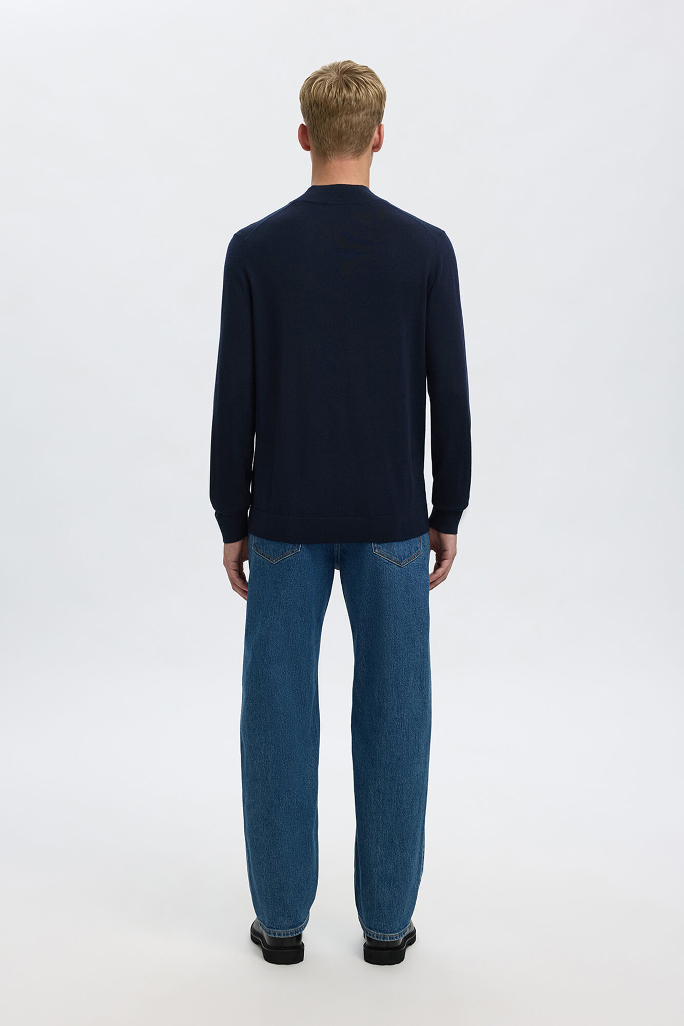 Selected 100% merino wool mock neck jumper . Navy