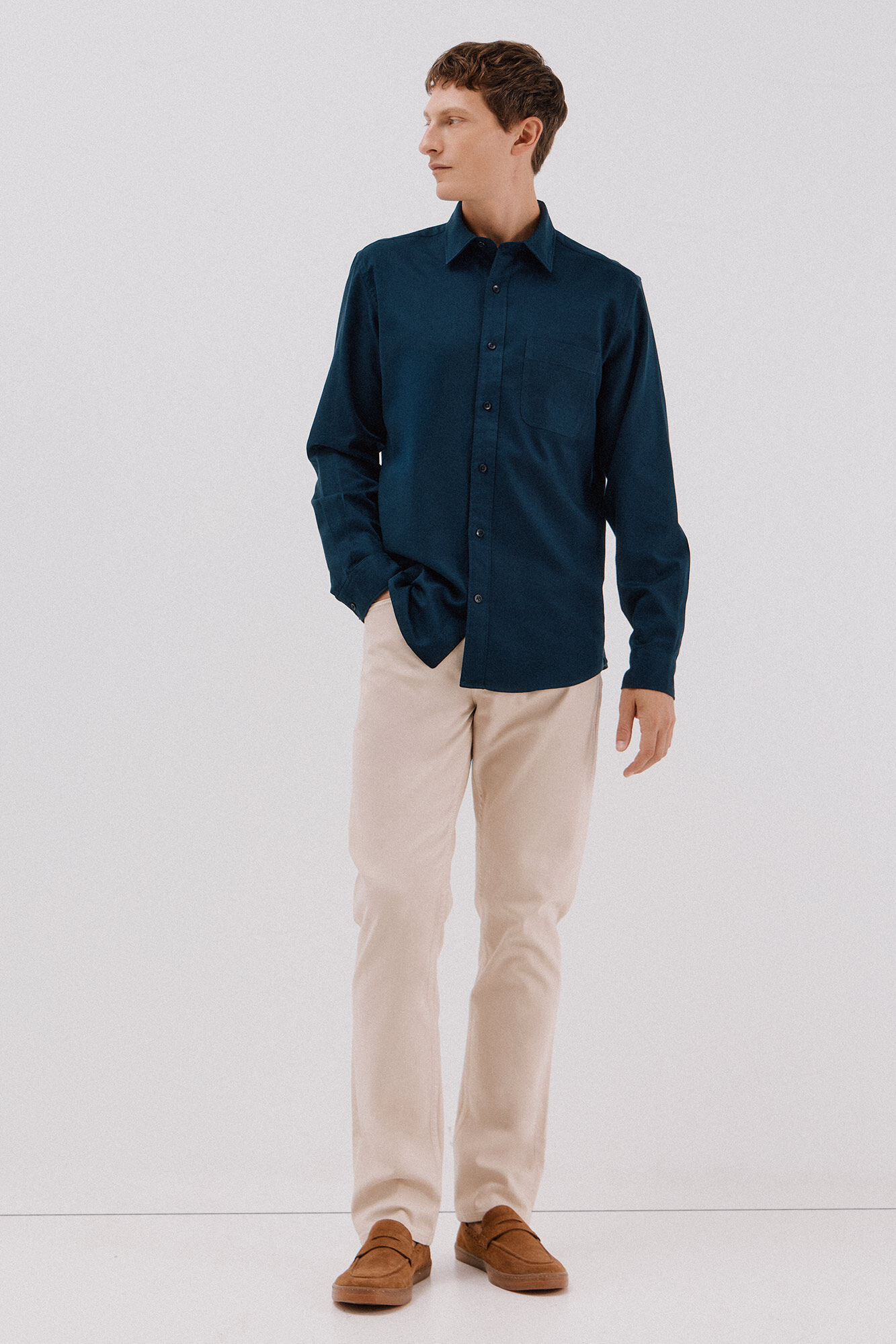 Cortefiel Tencel trench coat shirt Navy