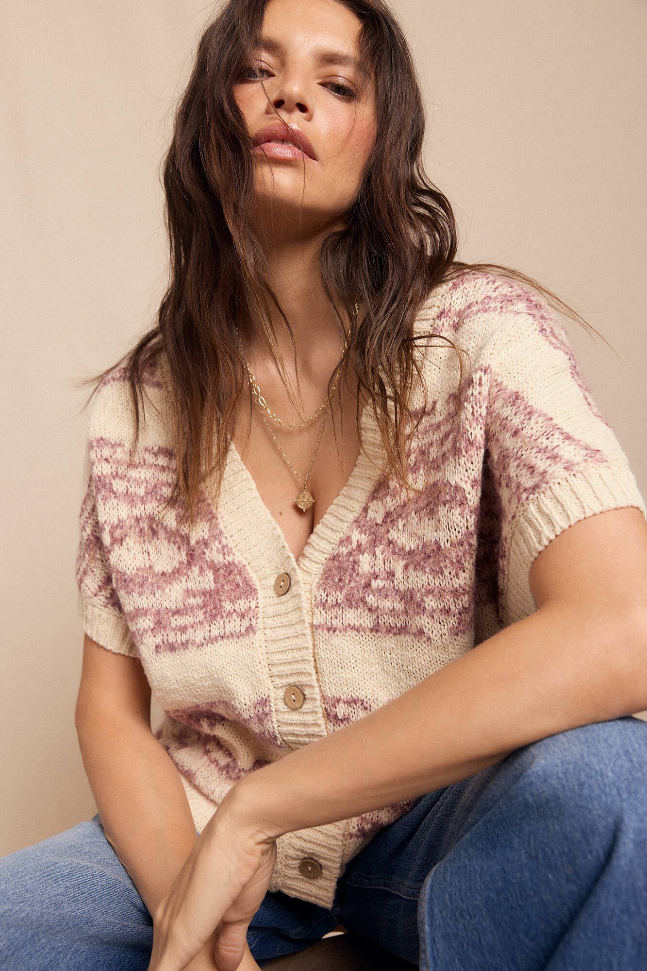 Slowlove jacquard Colete Ecru