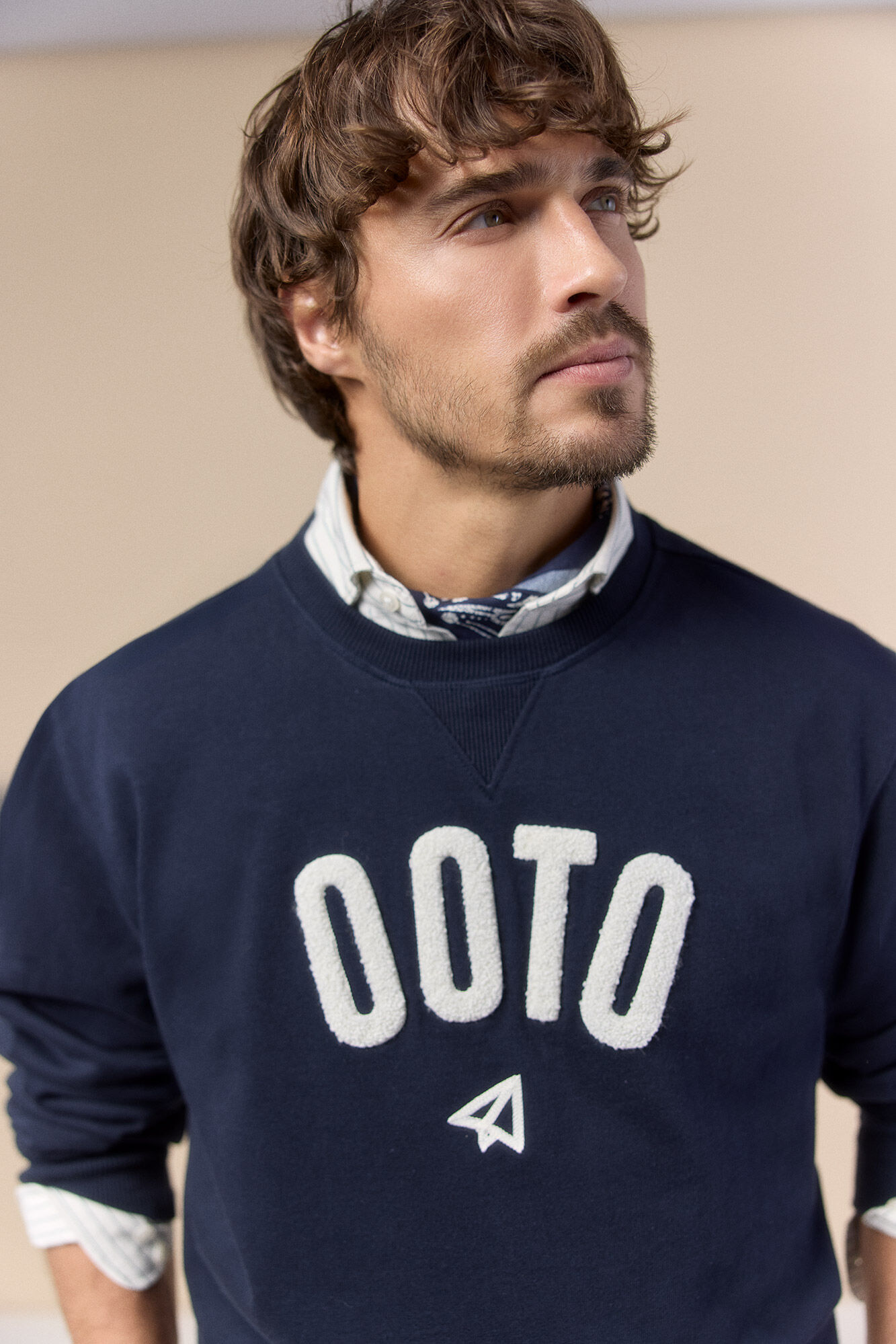 OOTO Logo round neck sweatshirt Navy