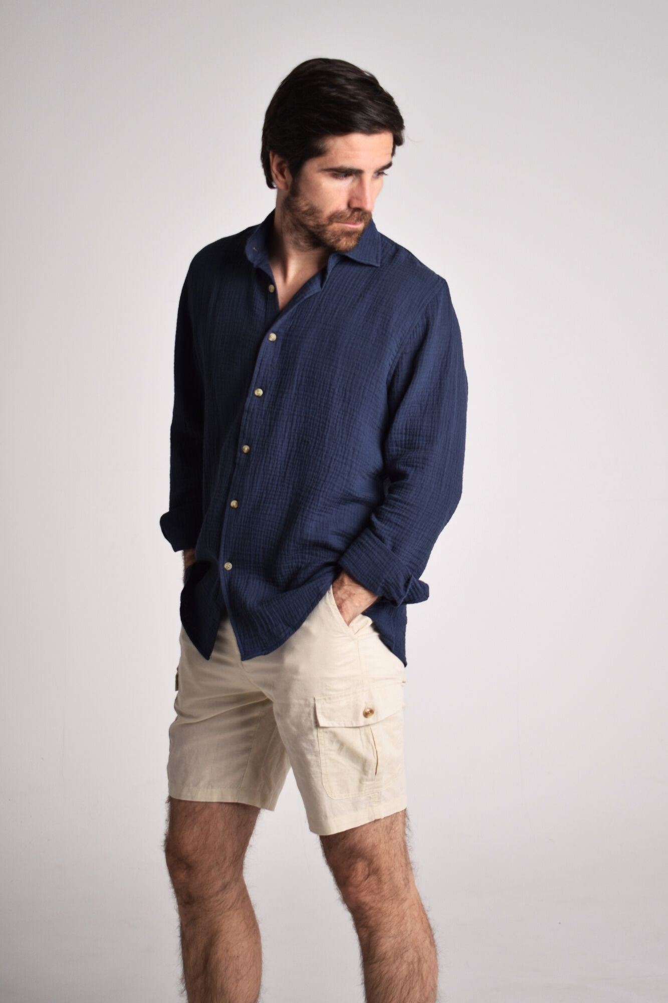 Cloking Bermuda de linho cargo