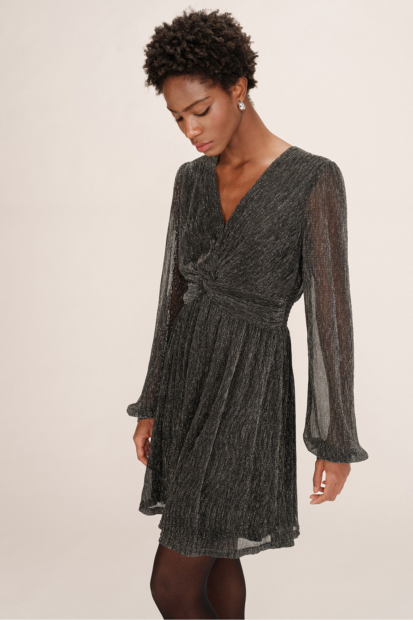 Grace & Mila Vestido curto de chiffon com lurex Cinzento