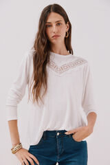 Cortefiel Camiseta com detalhes em renda floral Branco