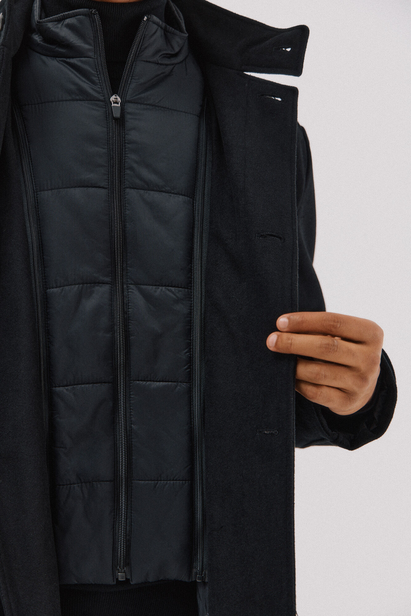 Cortefiel Coat with removable lining stand-up collar Black