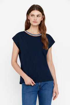 Cortefiel T-shirt detalhe crochet Azul