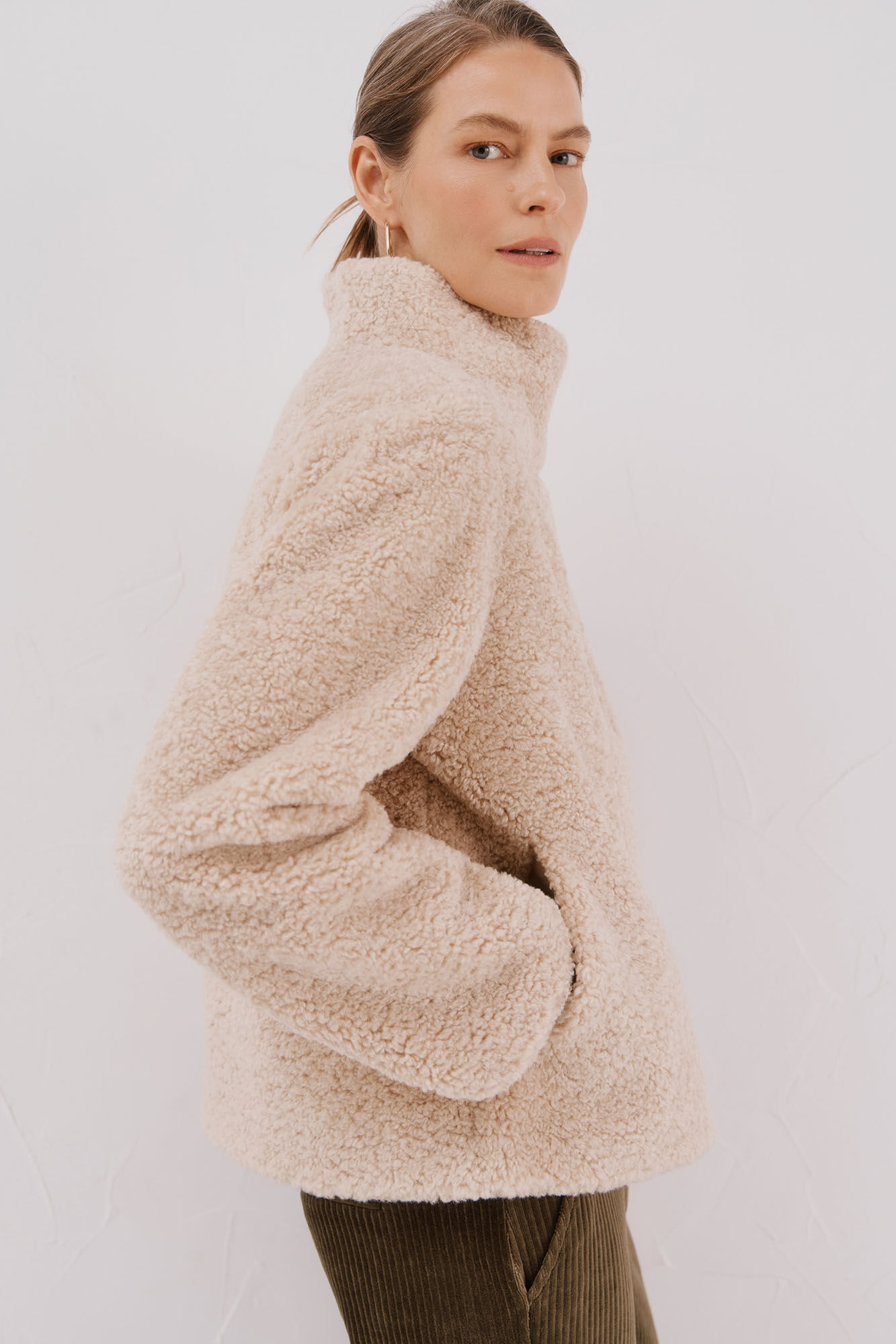 Cortefiel Raw fur effect jacket Beige
