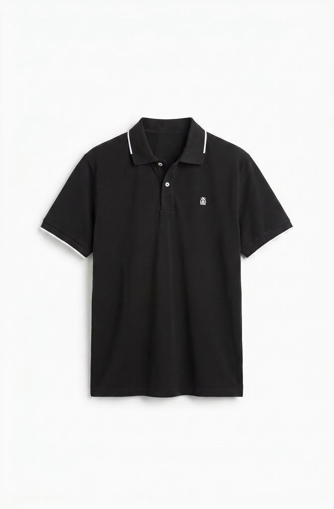 Cortefiel COOLMAX&reg; jacquard collar polo shirt Black