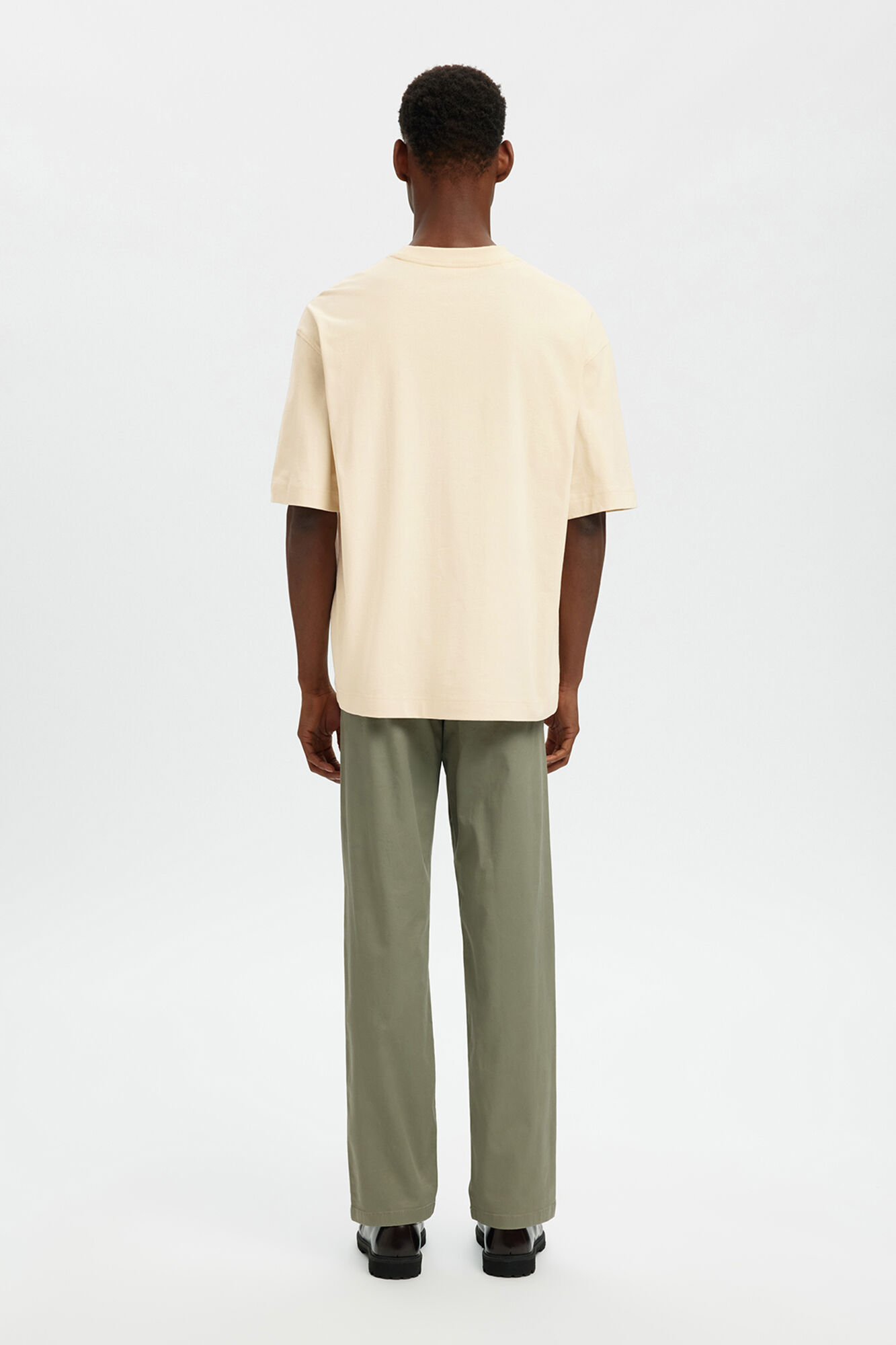 Selected Men's relaxed fit short sleeve front print T-shirt Beige