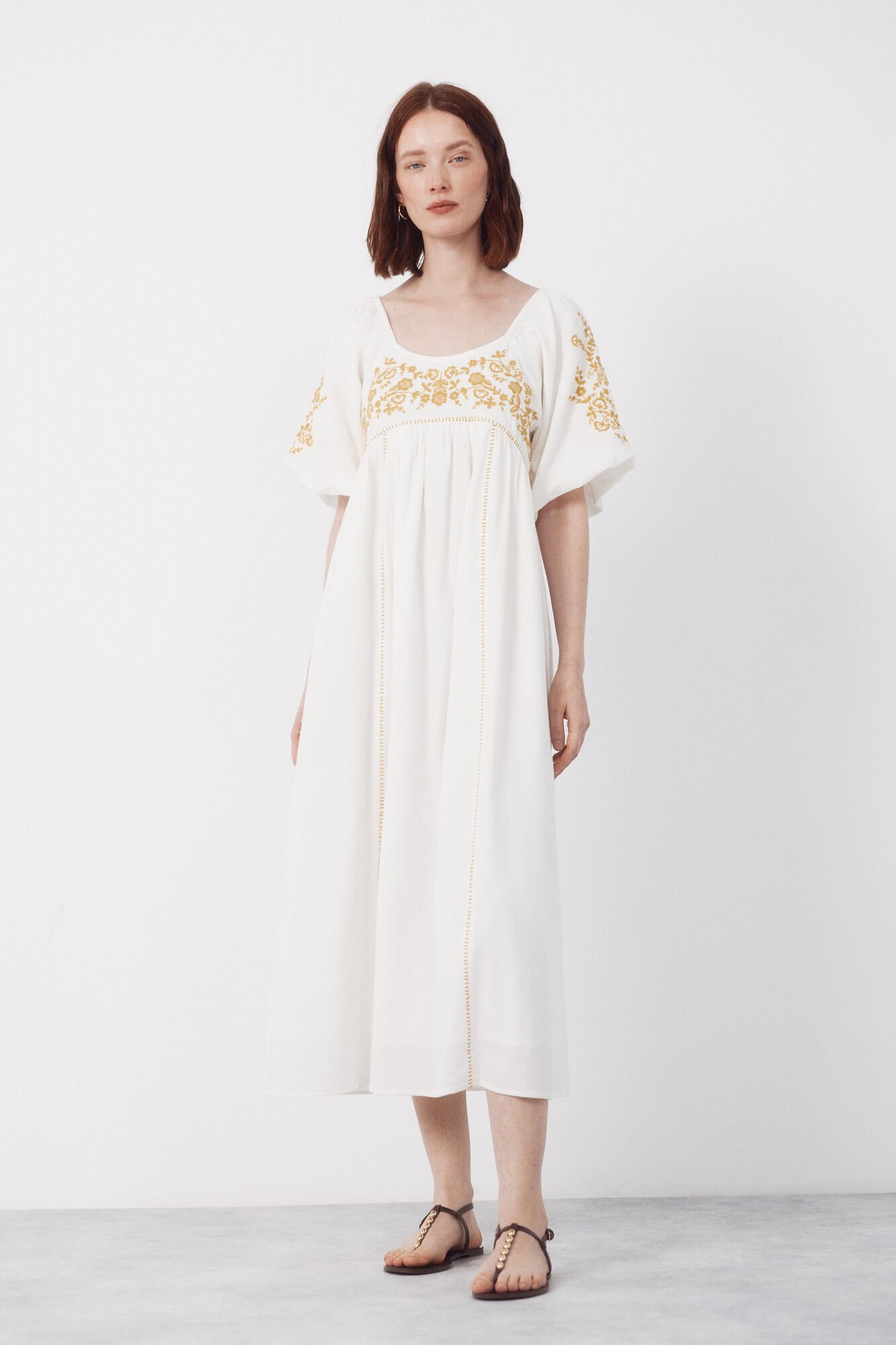 Cortefiel Embroidered dress White