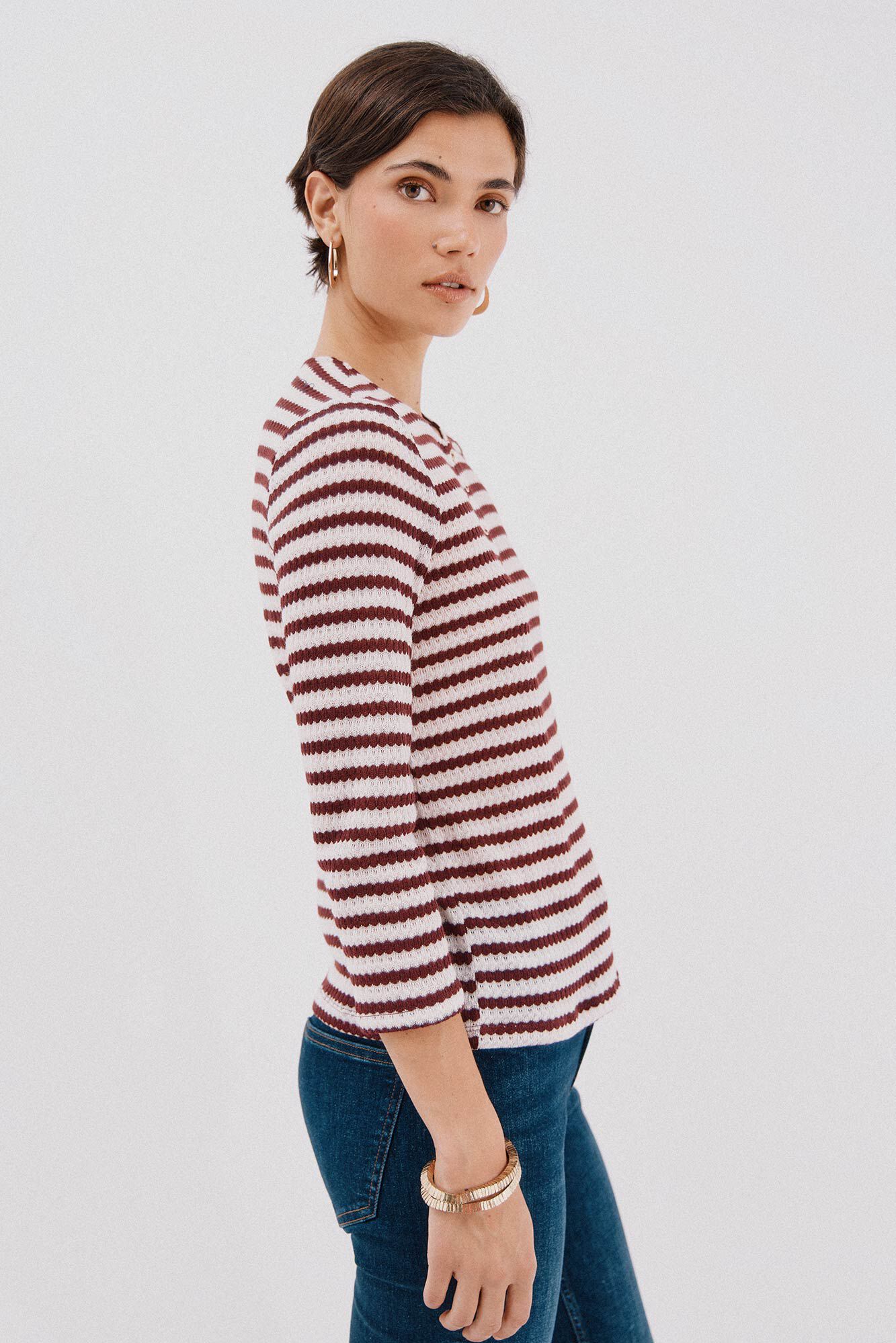 Cortefiel striped structured top Maroon