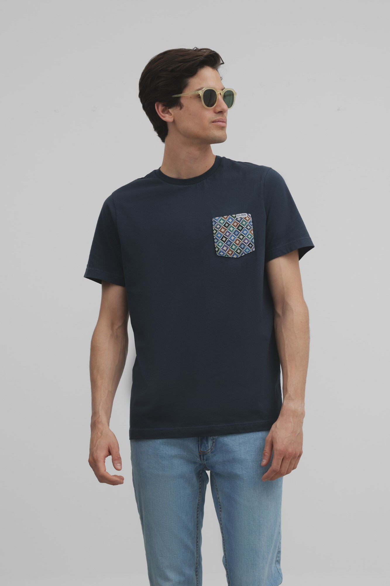 Silbon Classic T-shirt with ethnic pocket Navy