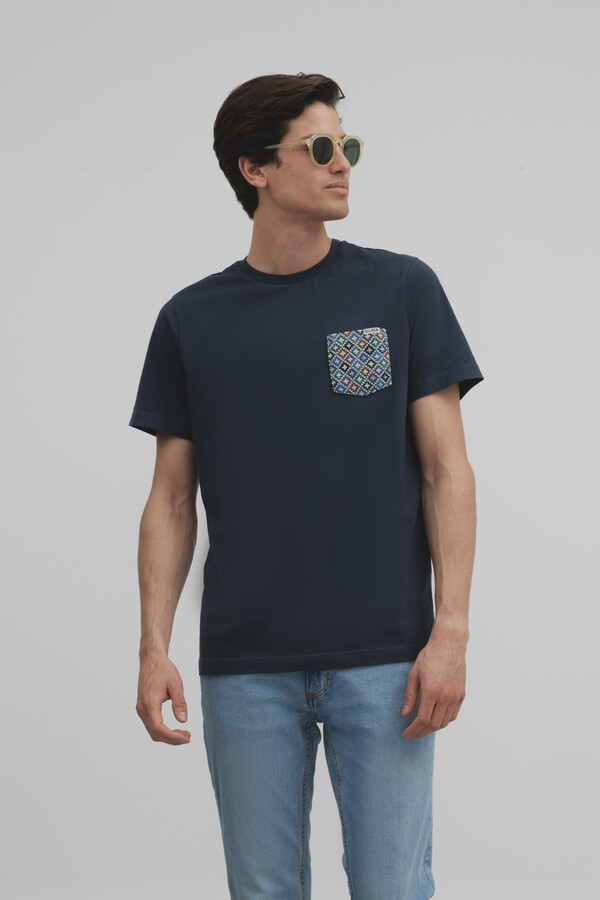 Cortefiel T-shirt clássica bolso étnico  Azul