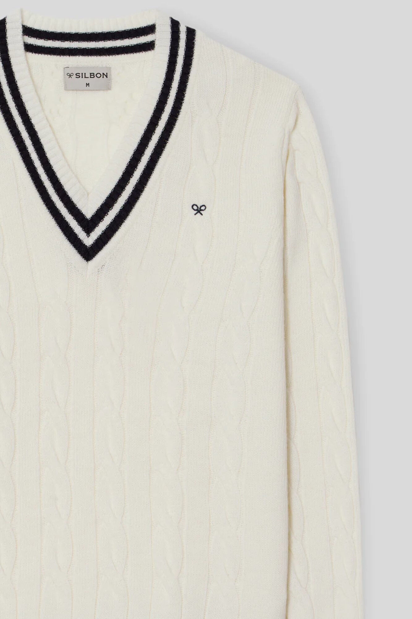 Silbon Cream cable knit varsity jumper Nude